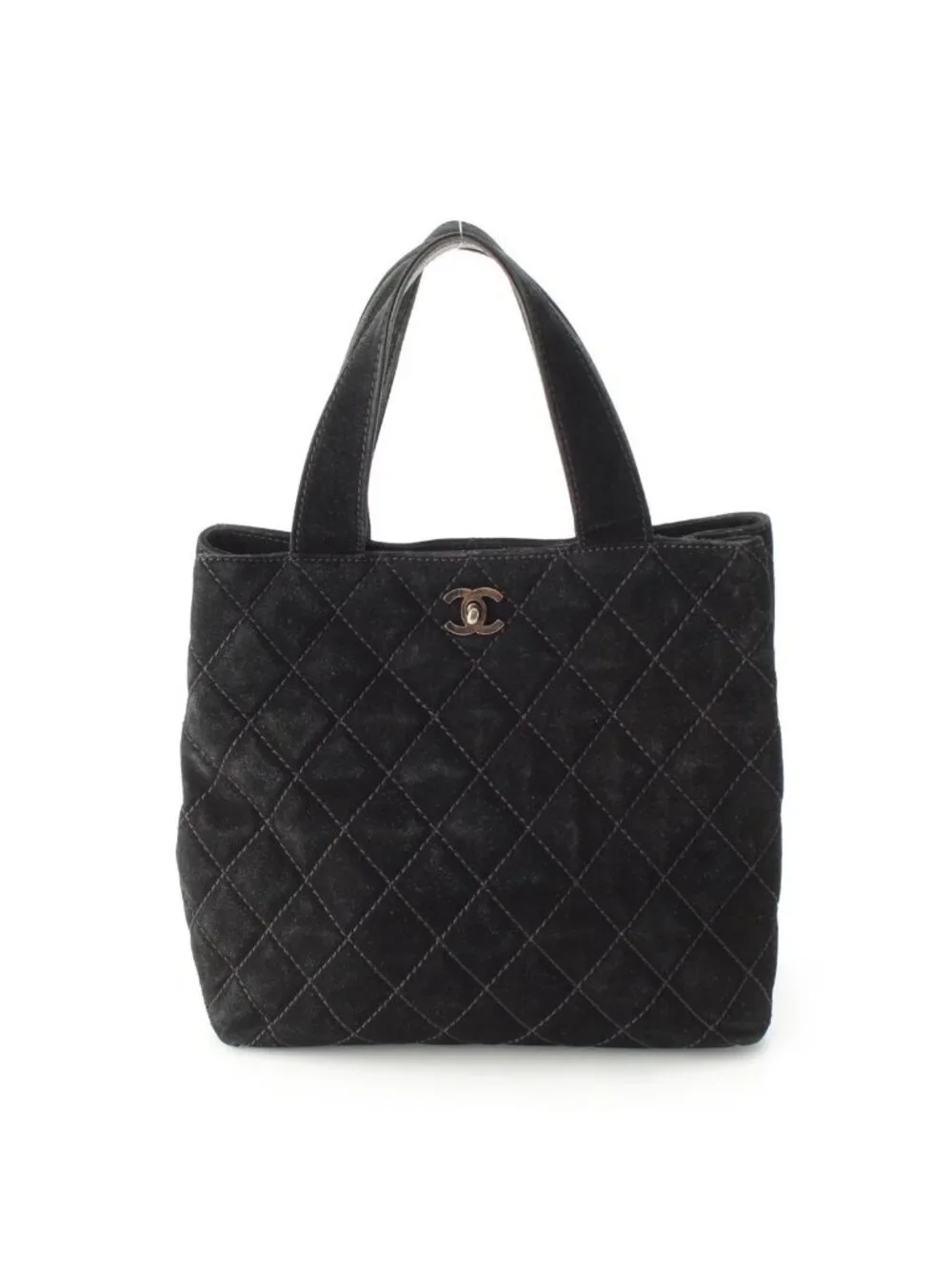 Chanel Suede Turnlock Wild Stitch 2-Way Tote Bag Black